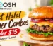 Best halal burger combos under $15 in Sugar Land at Fanoosh, featuring a juicy beef burger with cheese, lettuce and onions.